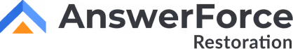 Answer Force Restoration logo with a blue roof-like shape and orange triangle.