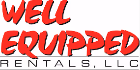 Logo with red text 'WELL EQUIPPED' above black text 'RENTALS, LLC' on white background.