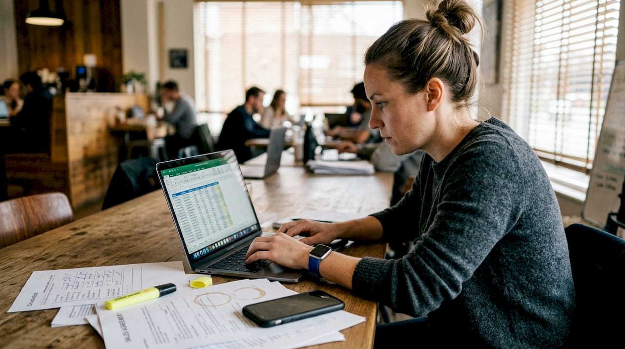 Manager updating compliance spreadsheet manually