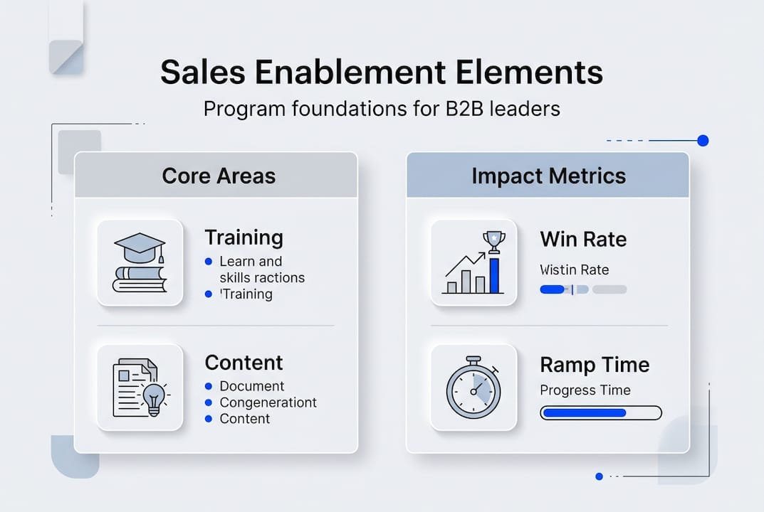 Infographic listing enablement elements and metrics