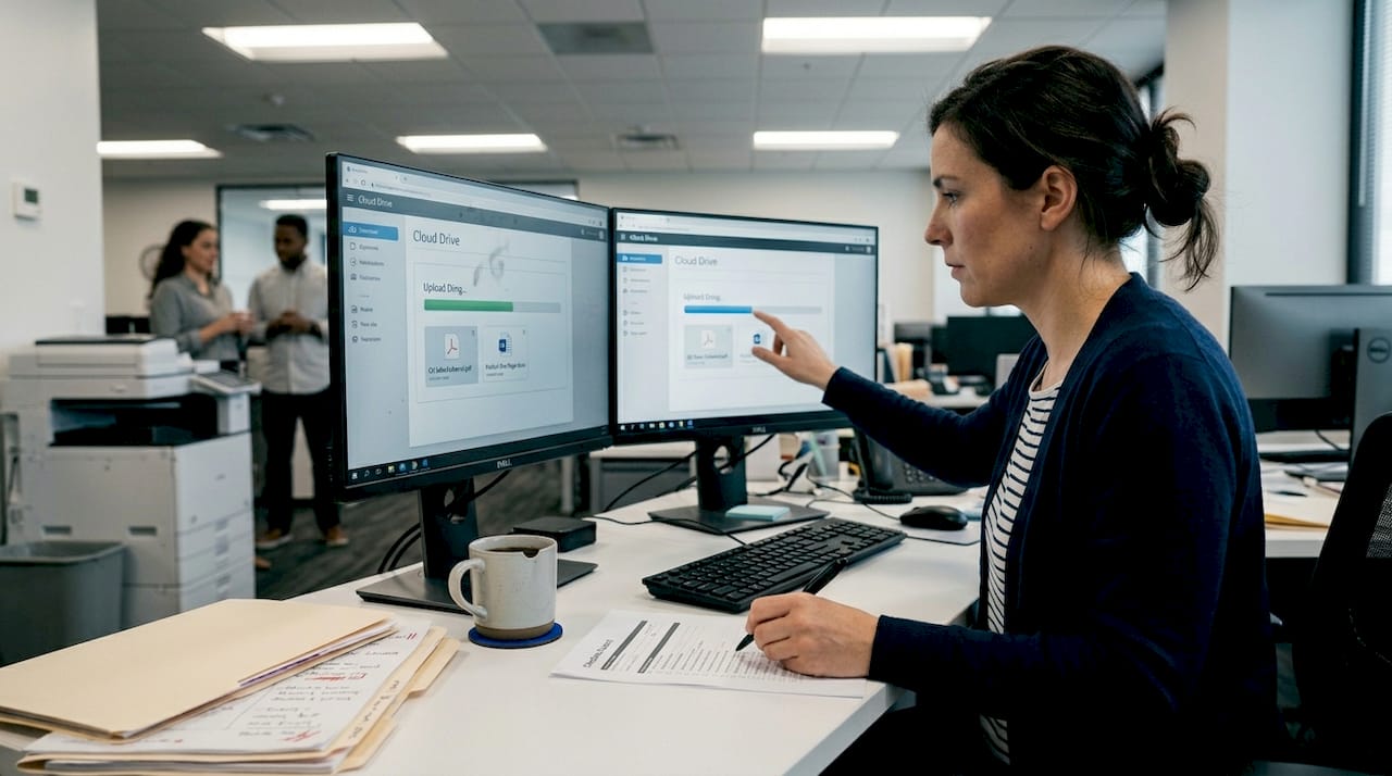 Manager organizing digital sales content