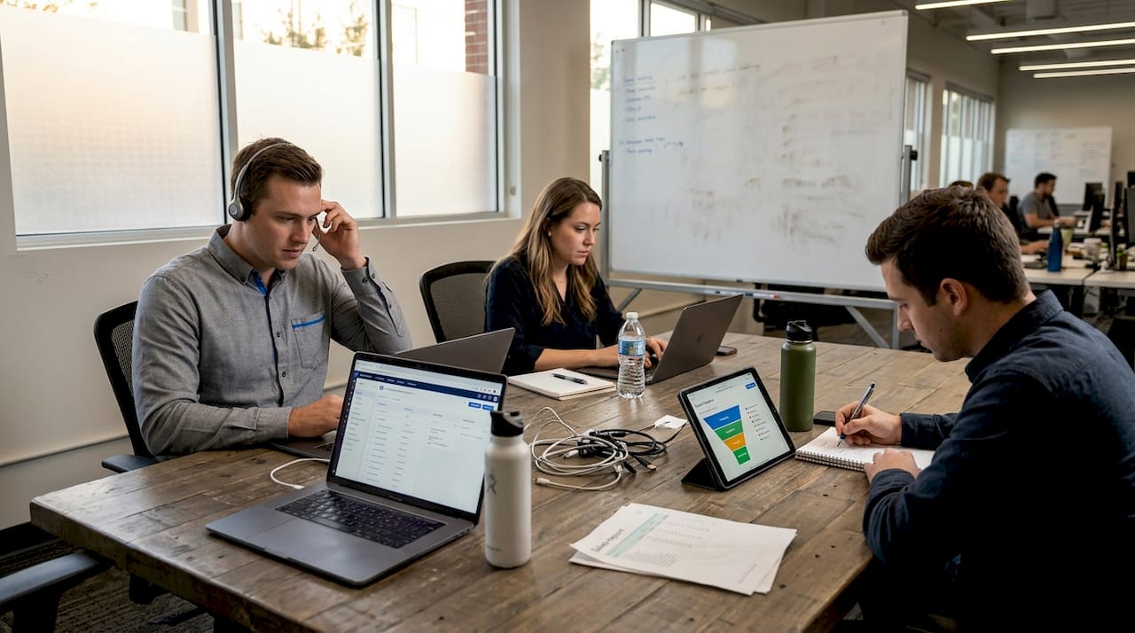 Sales team using digital tools together