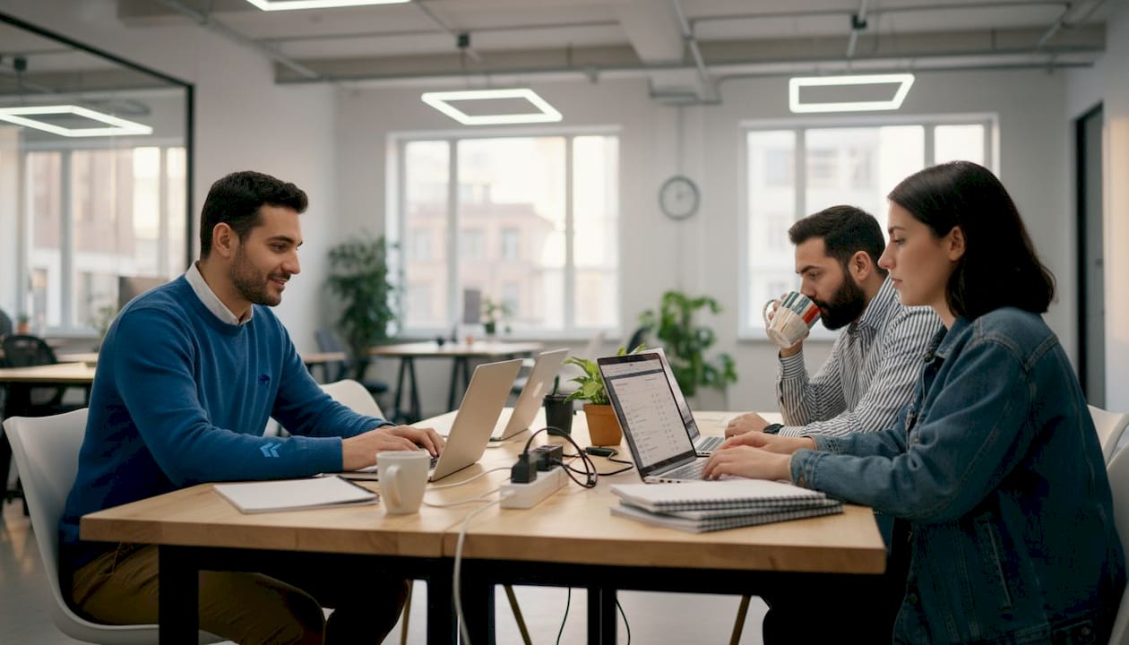 Sales team using AI tools in open workspace