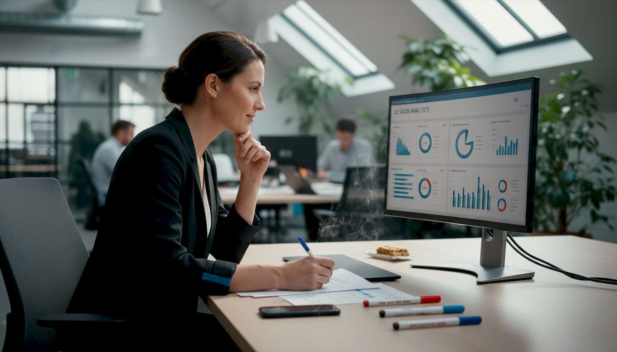 Manager reviewing B2B cross-sell performance data