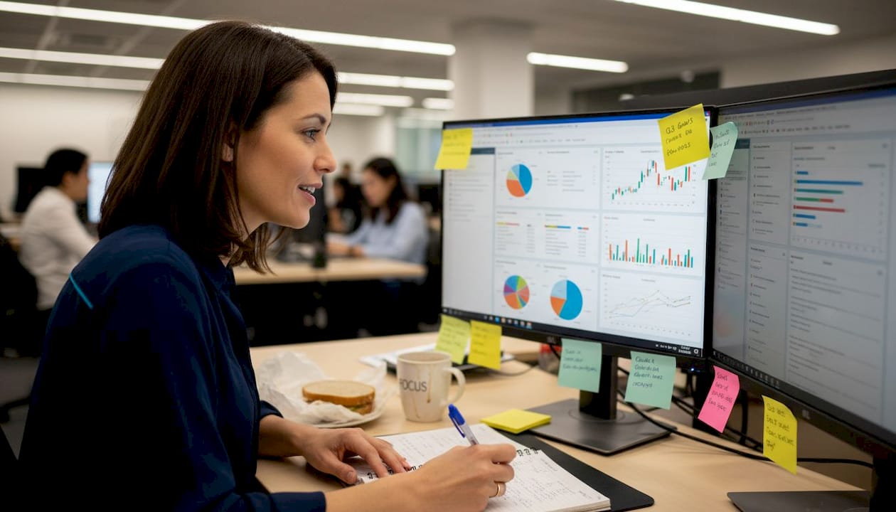 Analyst reviewing sales AI dashboard data