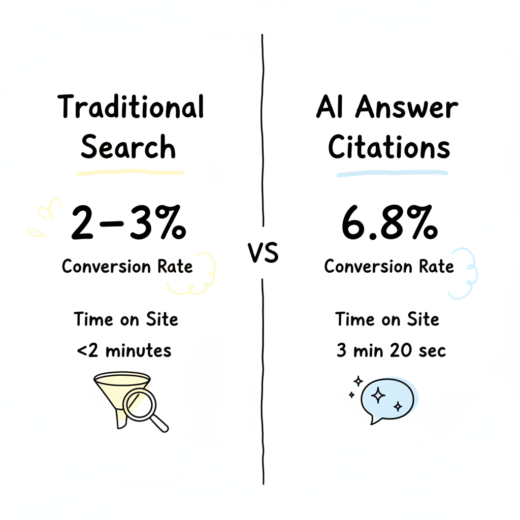 AI Answer Citations vs Traditional Search conversion rate comparison
