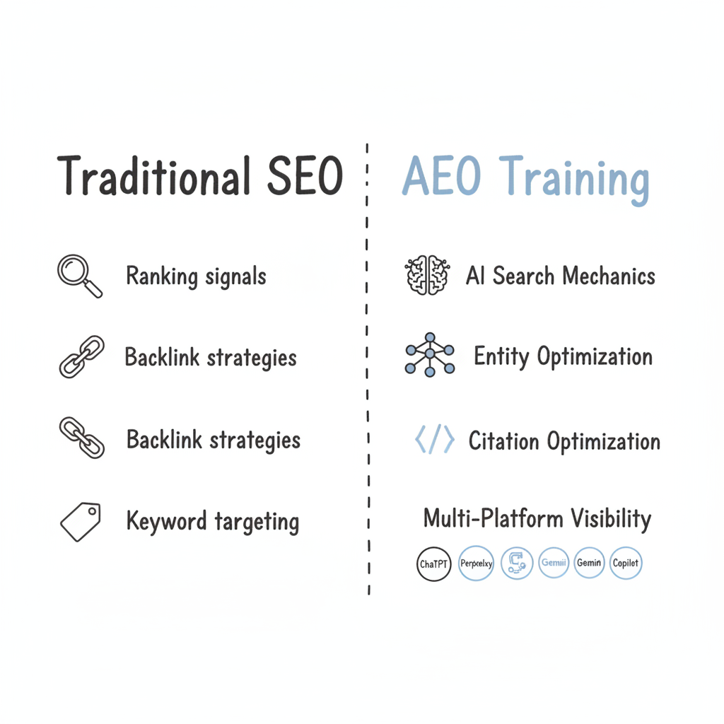 AEO vs Traditional SEO training components comparison