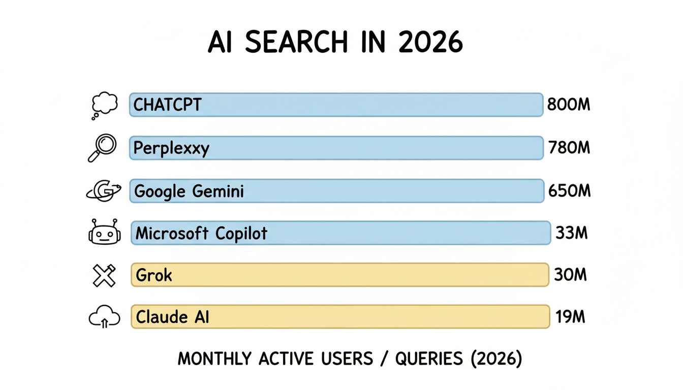 AI search landscape 2026 — major platforms ranked by monthly active users