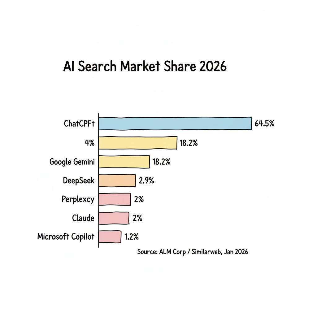 2026 AI search platform market share distribution bar chart