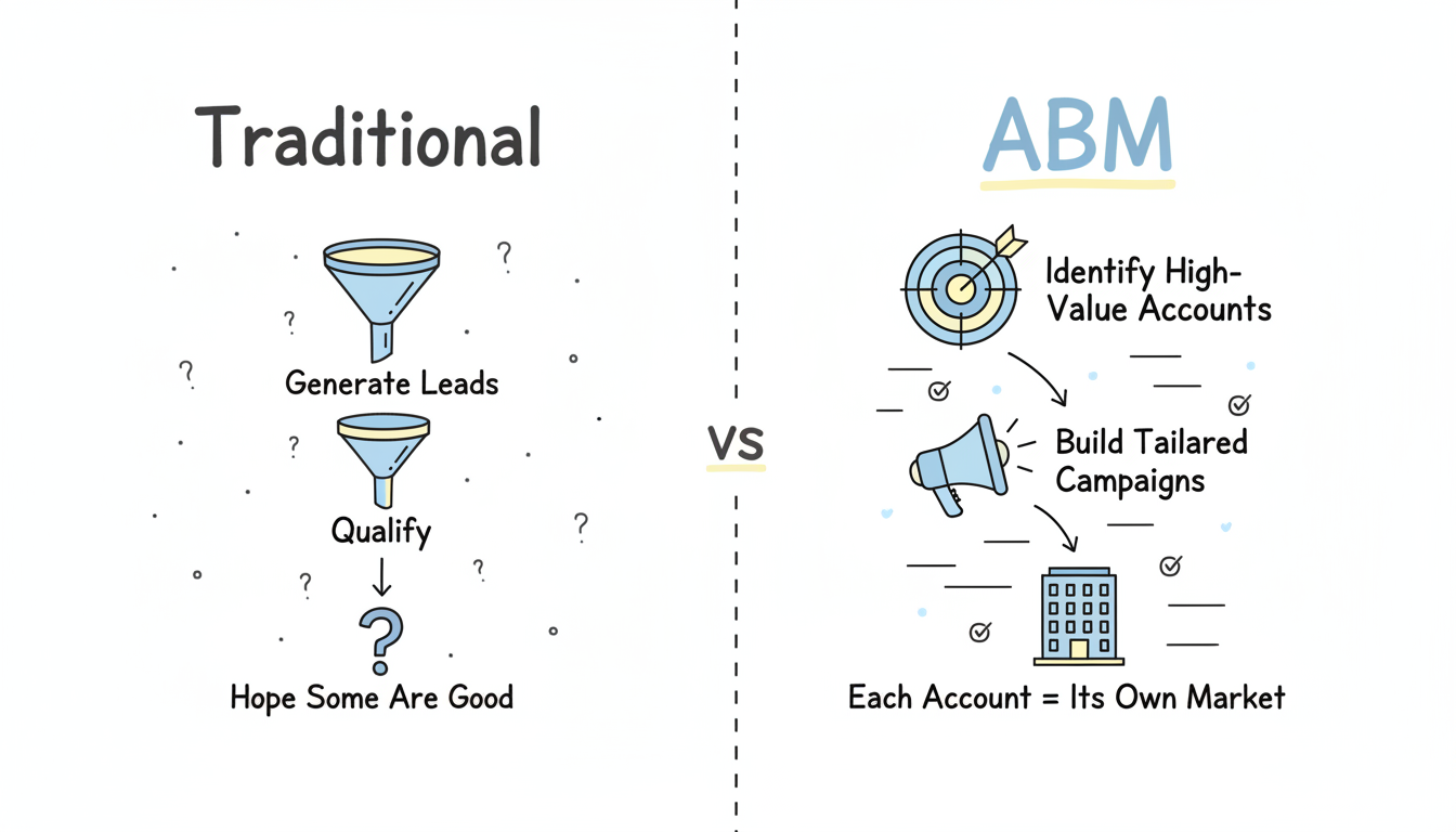 Traditional lead gen funnel vs ABM approach comparison