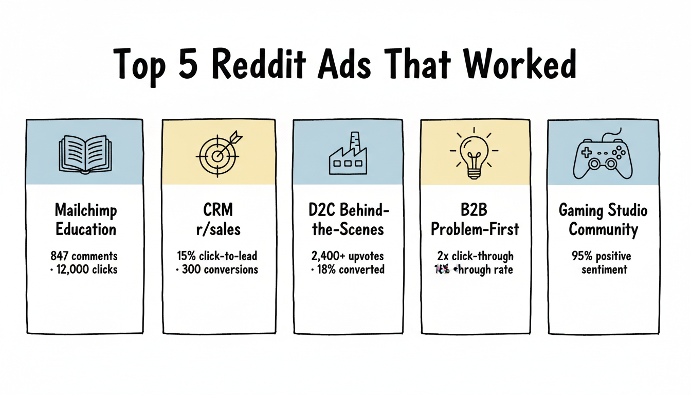 Top 5 Reddit ads examples with key performance metrics