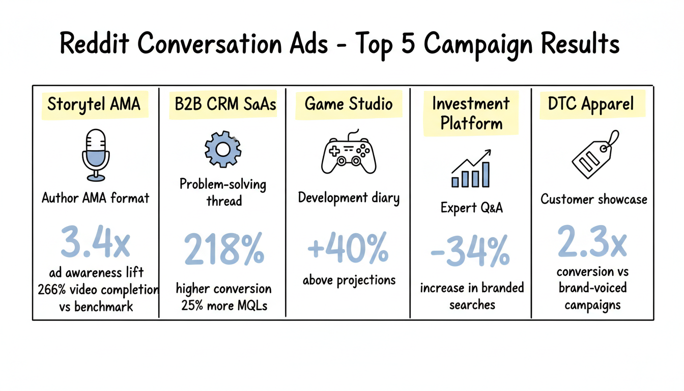 Top 5 Reddit Conversation Ad Campaign Results with key metrics