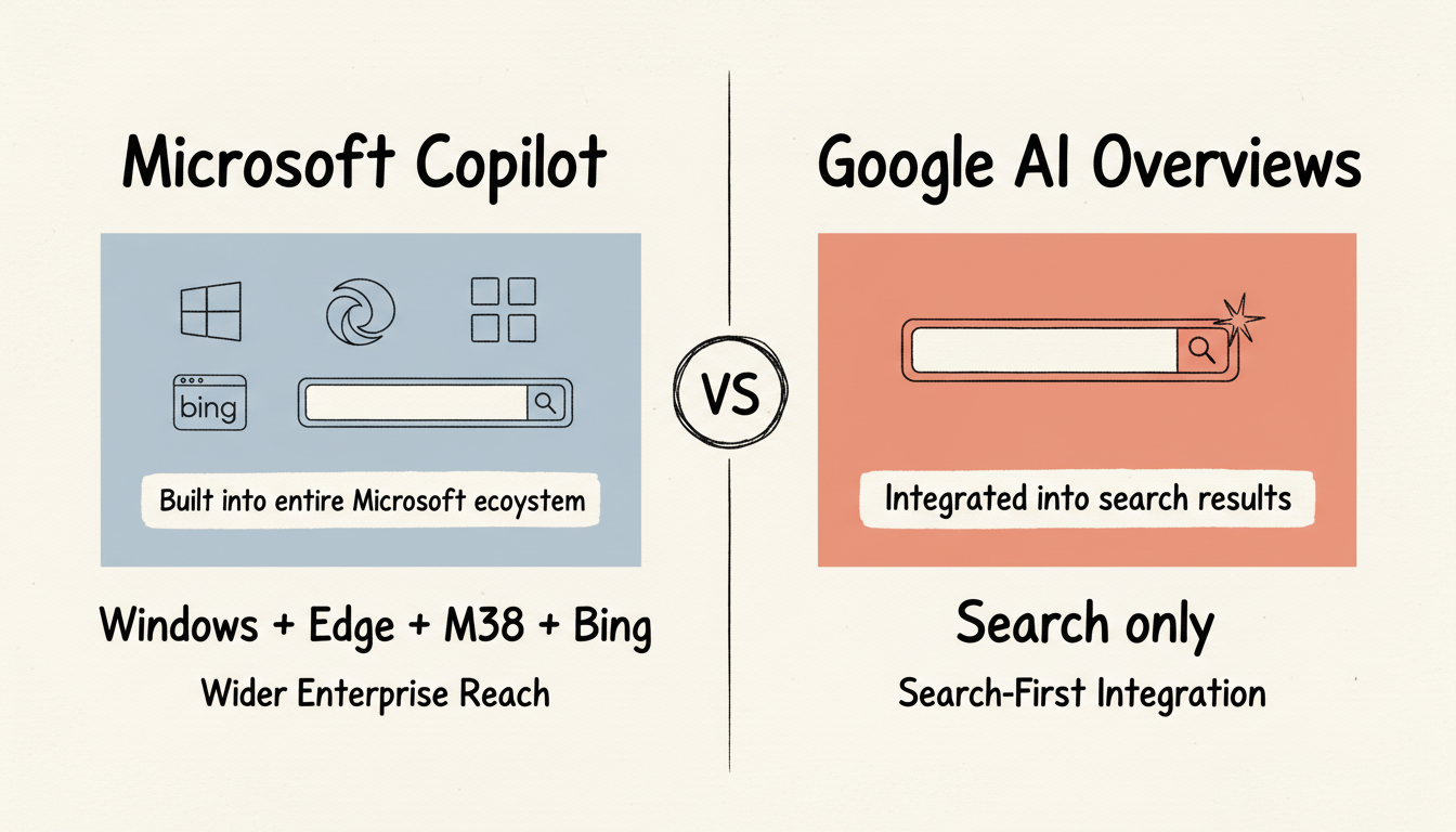 Bing Copilot vs Google AI Overviews - AI Integration Comparison