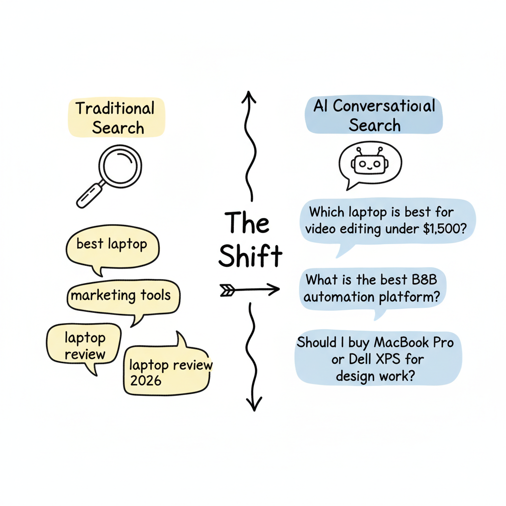 Traditional keyword search vs AI conversational search comparison