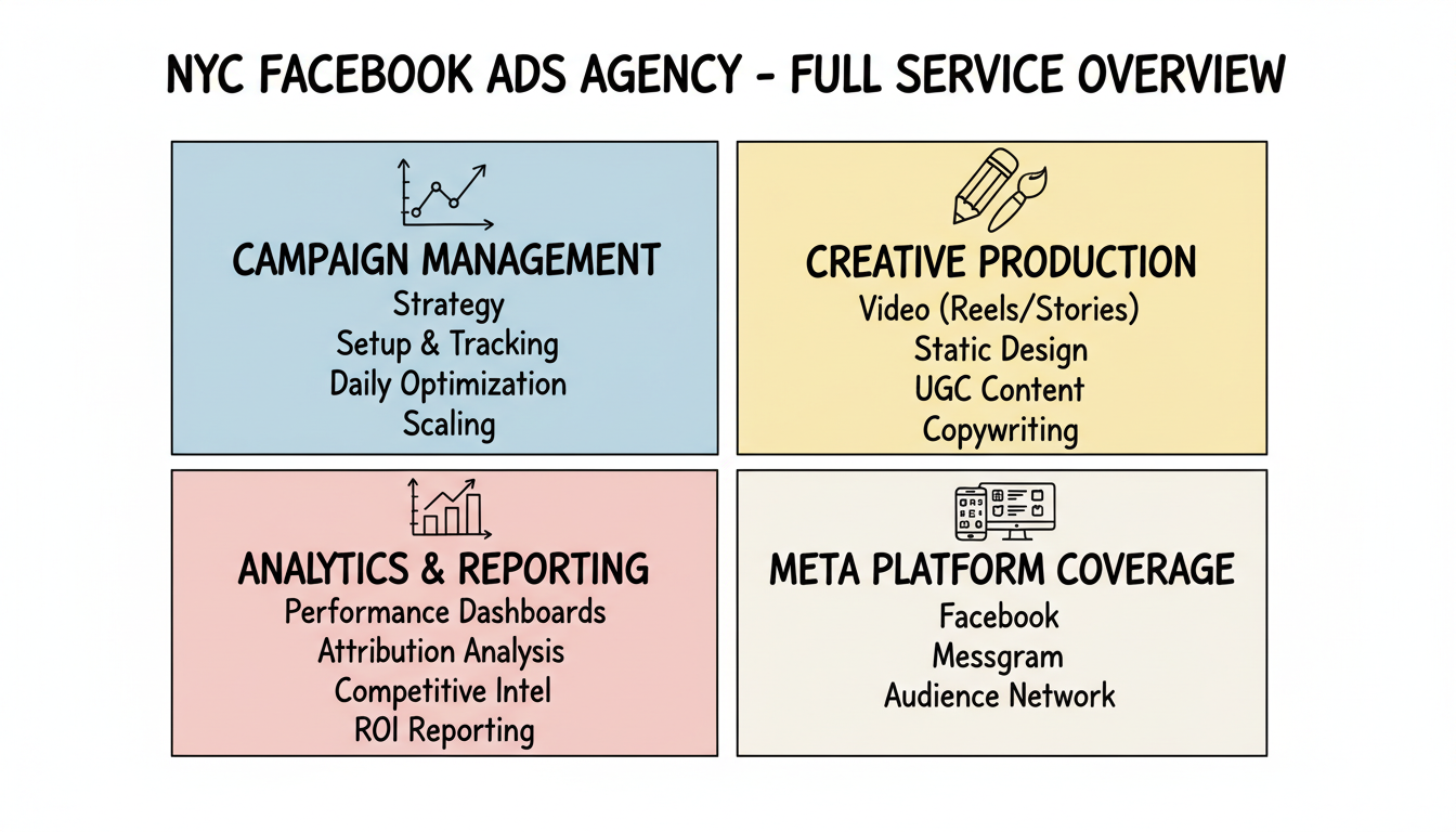 NYC Facebook ads agency full-service overview: campaign management, creative production, analytics, and Meta platform coverage