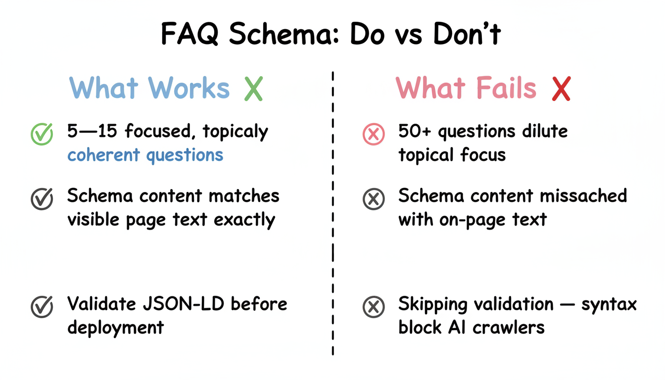 FAQ schema do's and don'ts: what works vs what fails for AI Overview inclusion