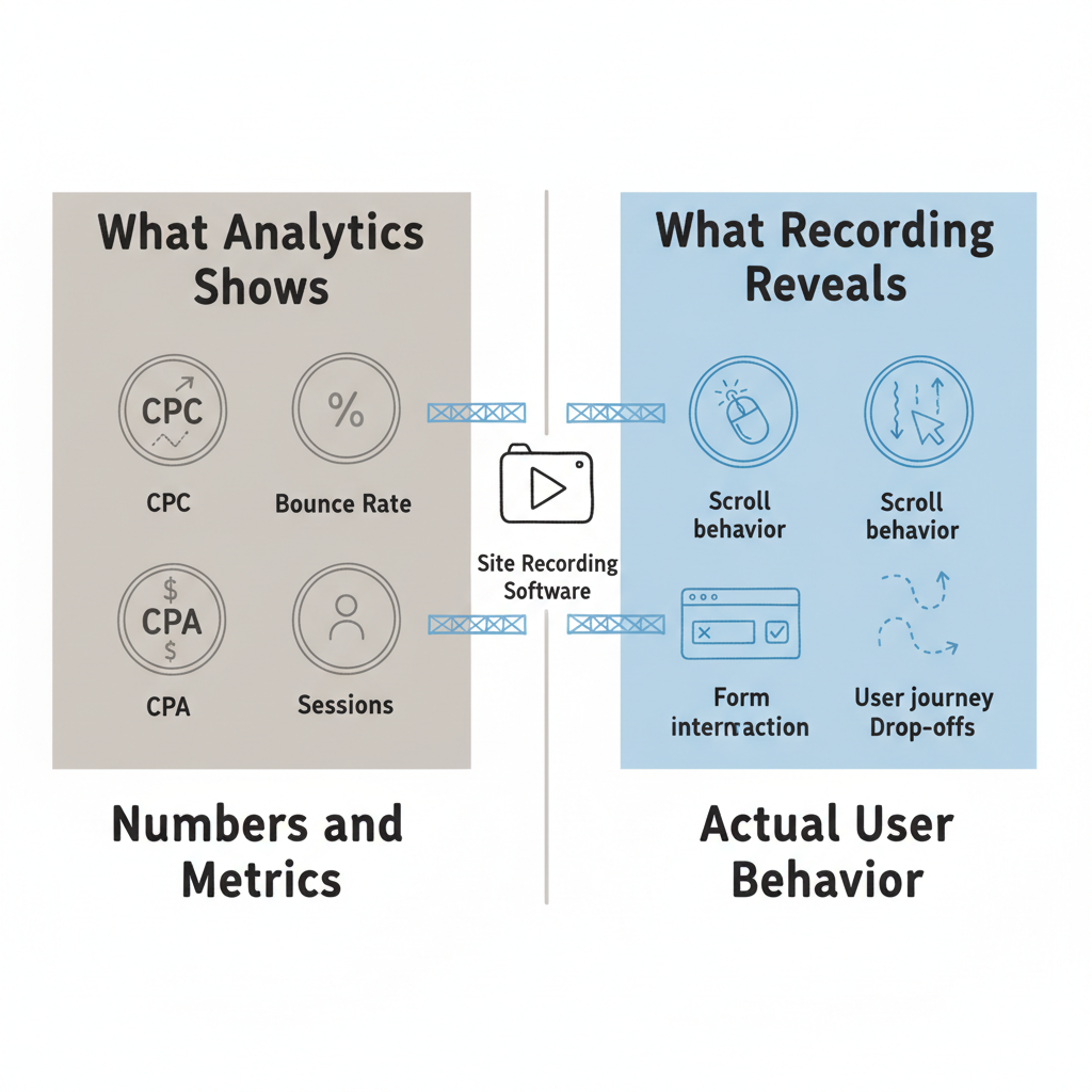 Analytics metrics versus site recording behavioral insights comparison