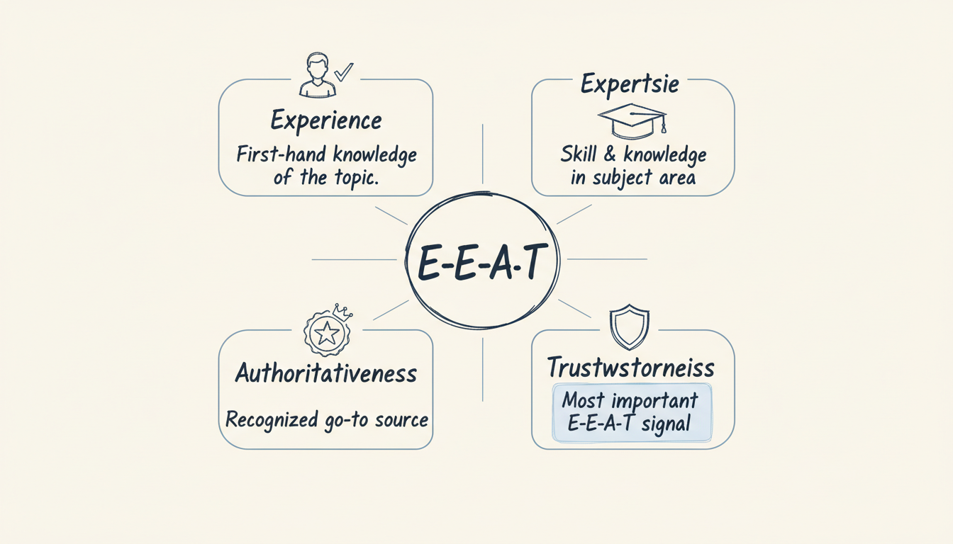 Google's E-E-A-T Framework — four quality signals for AI Overview eligibility