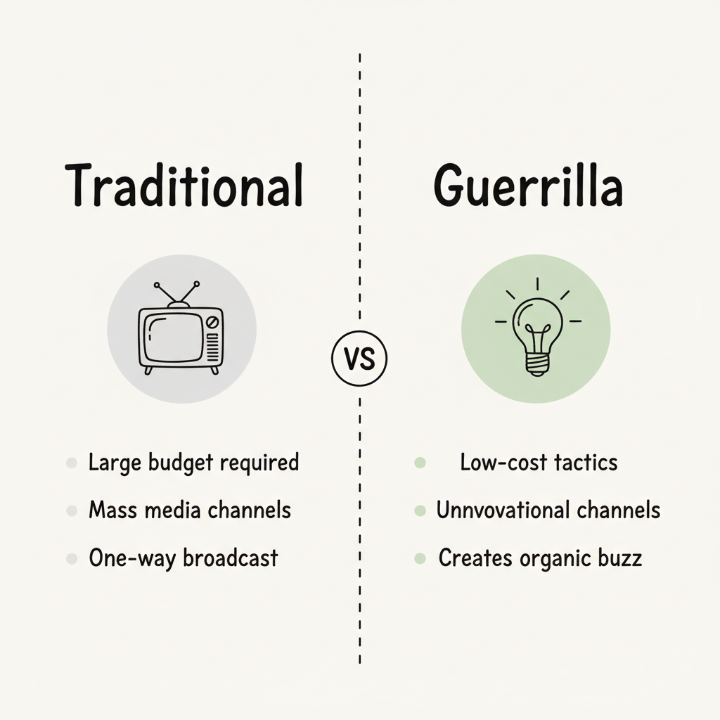 Traditional marketing vs guerrilla marketing: a side-by-side comparison of budget, channels, and approach