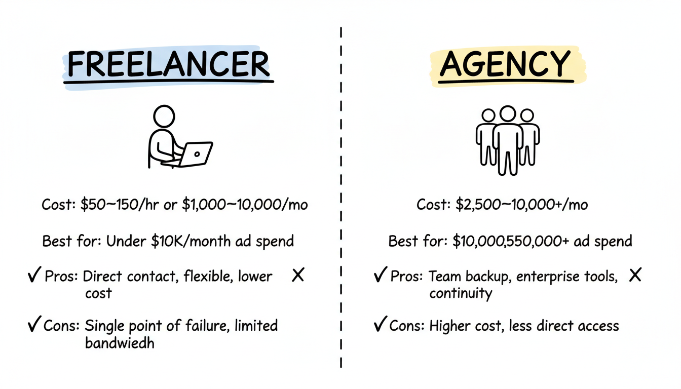 Freelancer vs Agency comparison for Bing Ads management