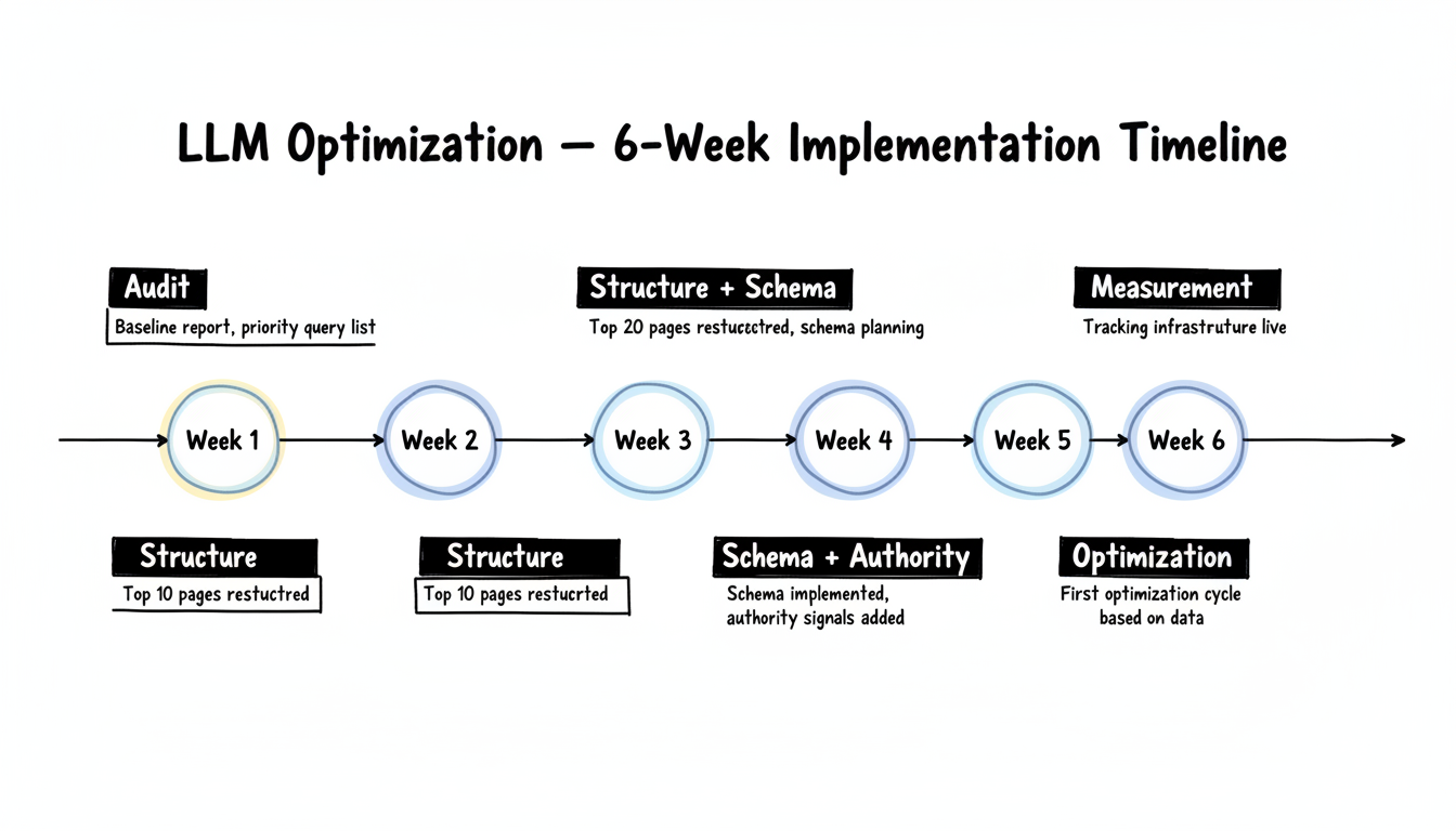 6-week LLM optimization implementation timeline
