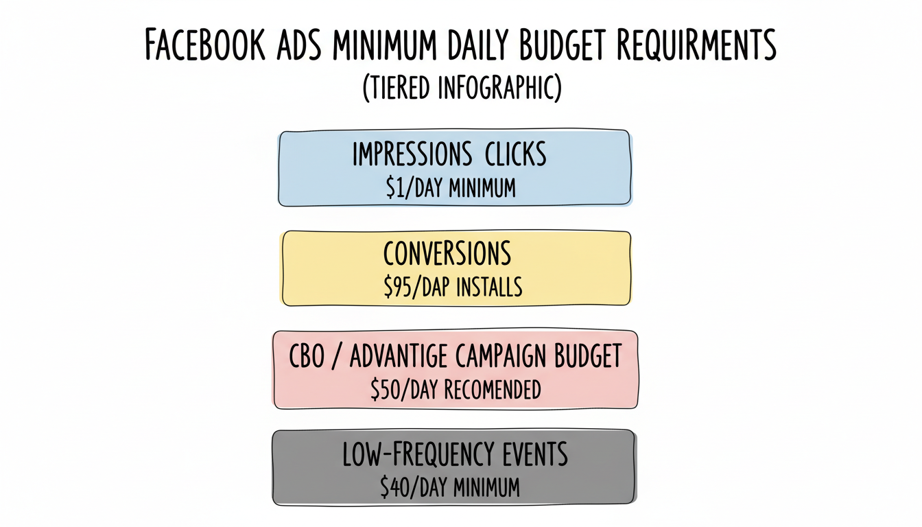 Facebook Ads minimum daily budget requirements by optimization type