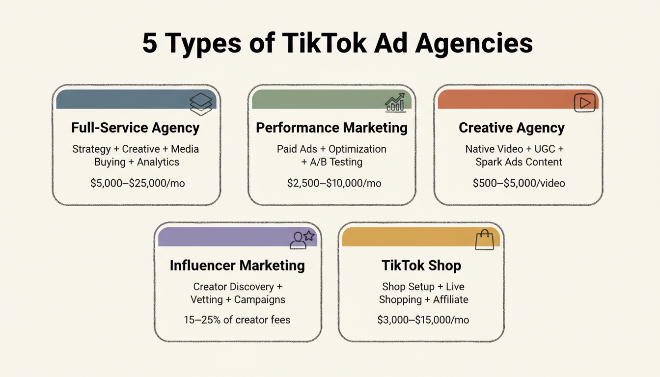 5 types of TikTok ad agencies with pricing ranges