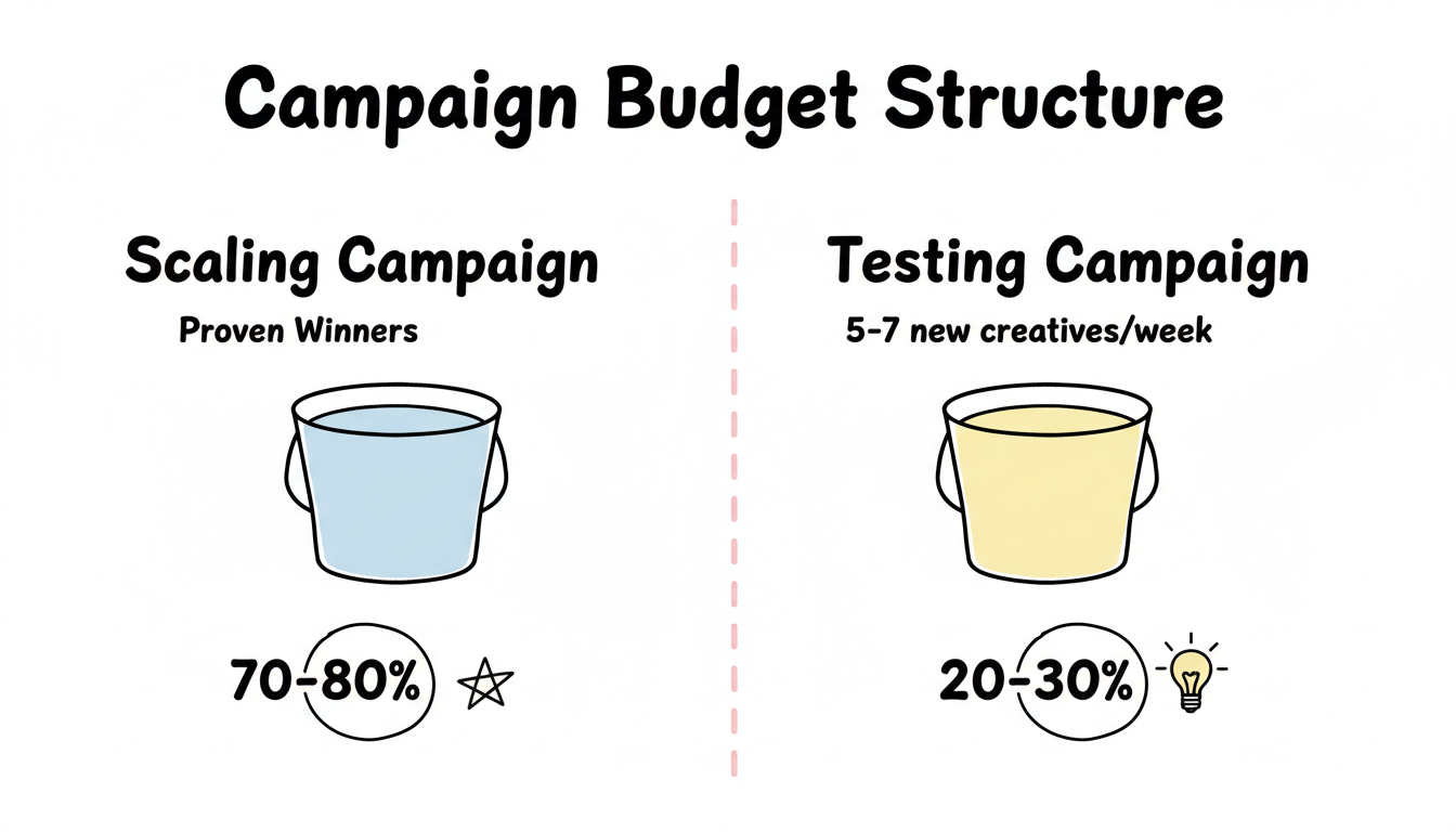 Facebook campaign budget structure: 70-80% scaling vs 20-30% testing