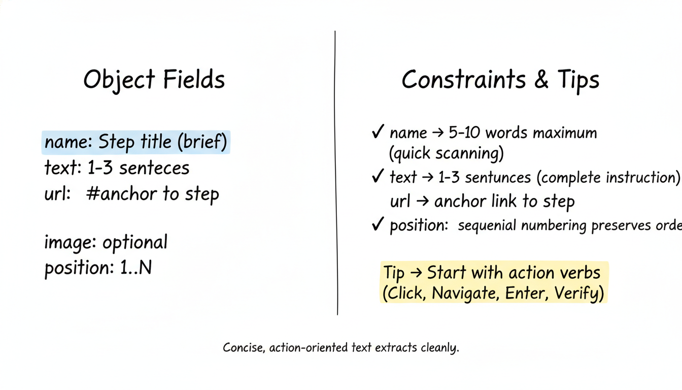 HowToStep structure and formatting for AI extraction