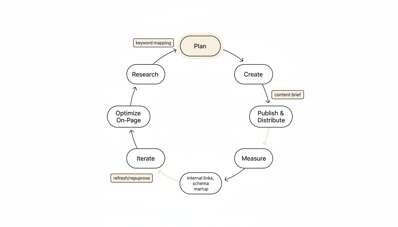 Integrated Workflow — Research → Plan → Create → Optimize → Publish → Measure → Iterate