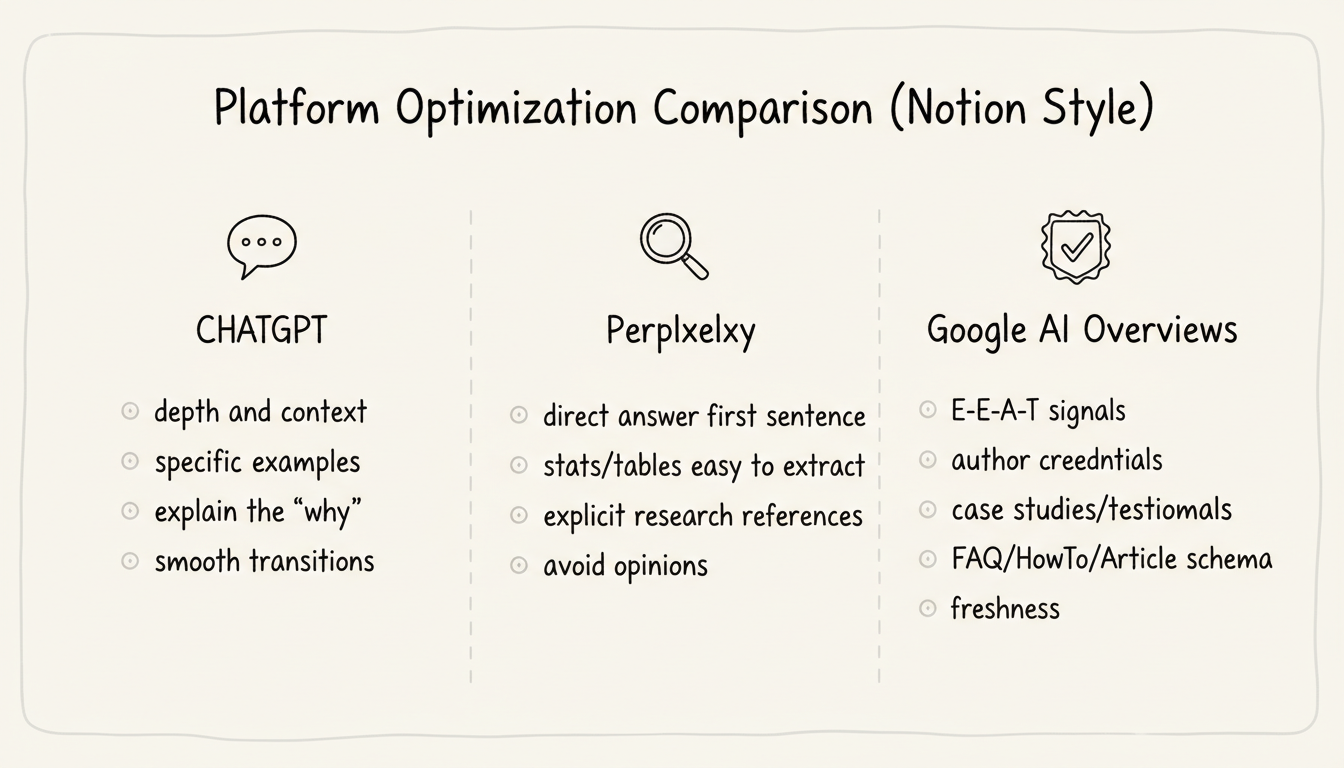 Platform Optimization Comparison: ChatGPT vs Perplexity vs Google AI Overviews