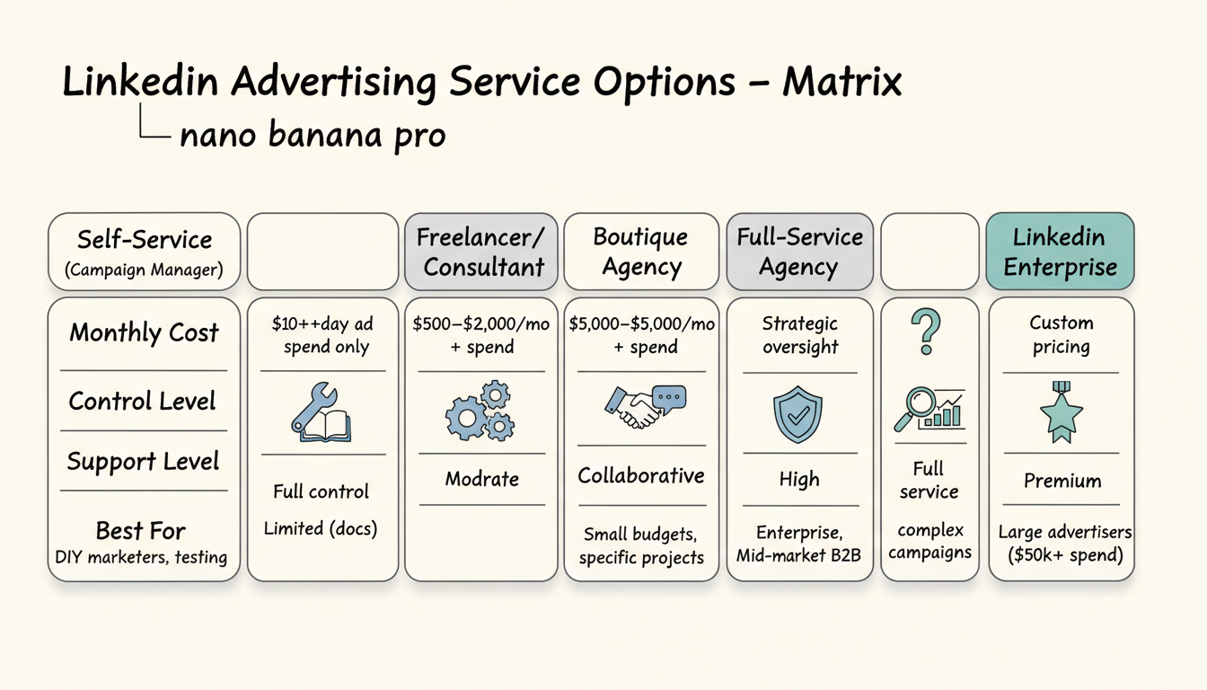 LinkedIn advertising service options matrix