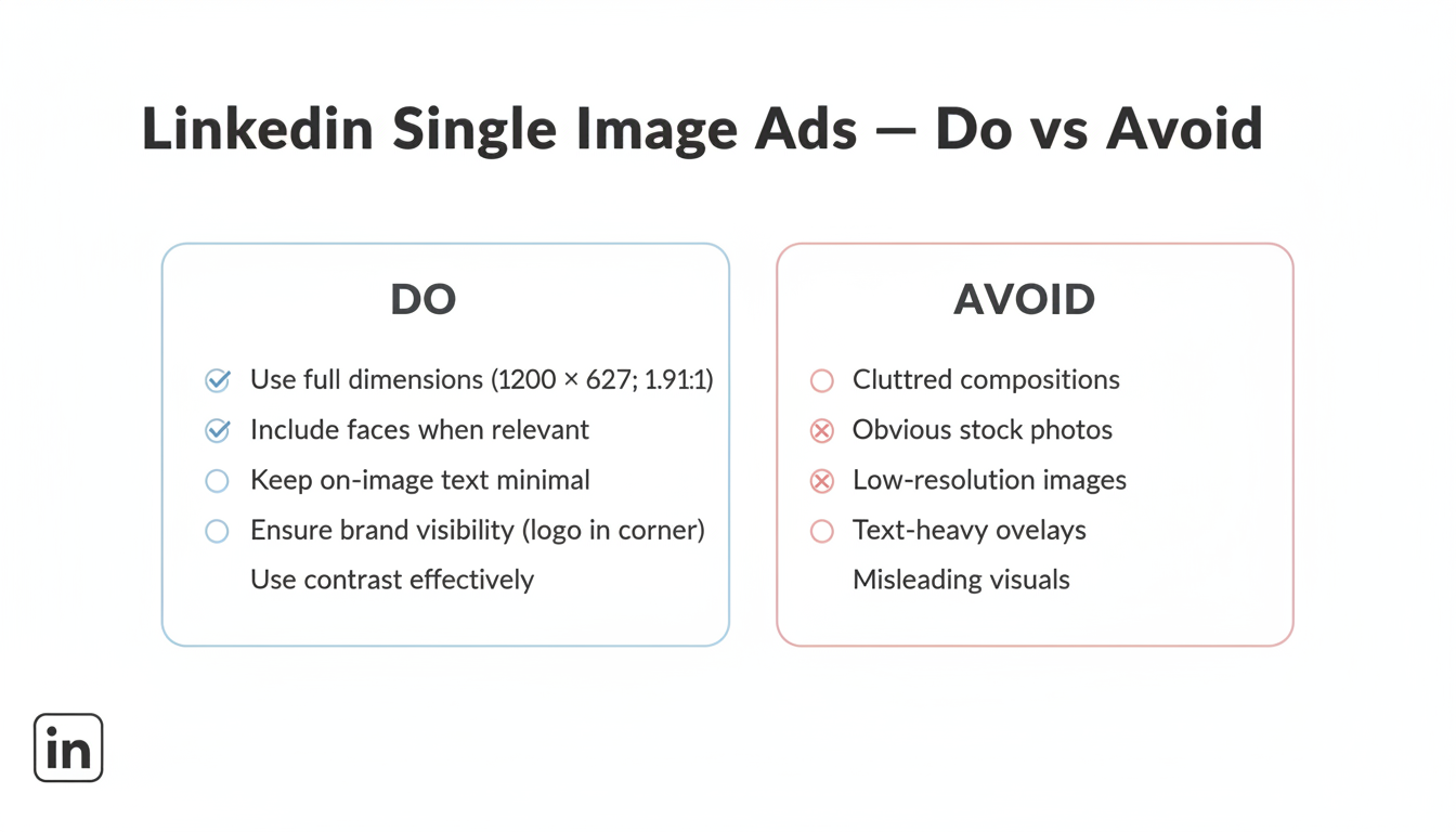 Single image ad Do vs Avoid — minimal Notion-style checklist