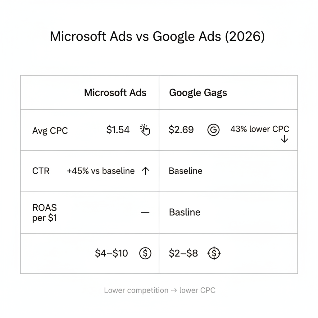 Microsoft Ads vs Google Ads (2026) — Cost and Performance