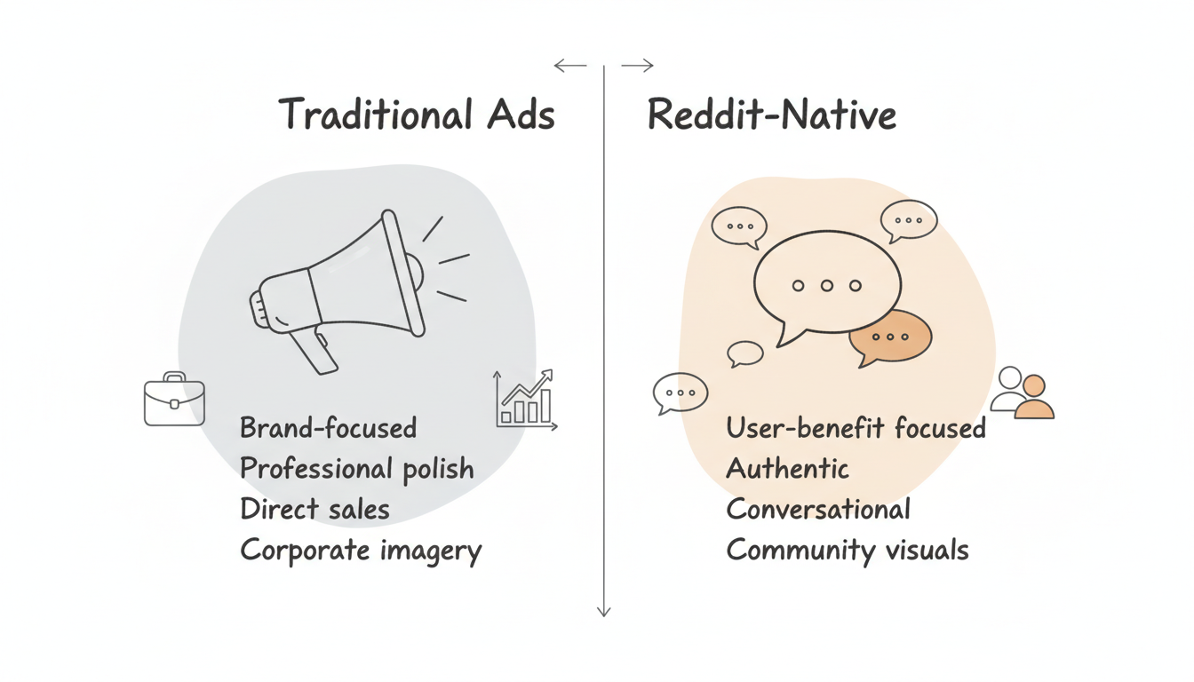 Reddit Creative Mindset - Traditional vs Reddit-Native Ads comparison