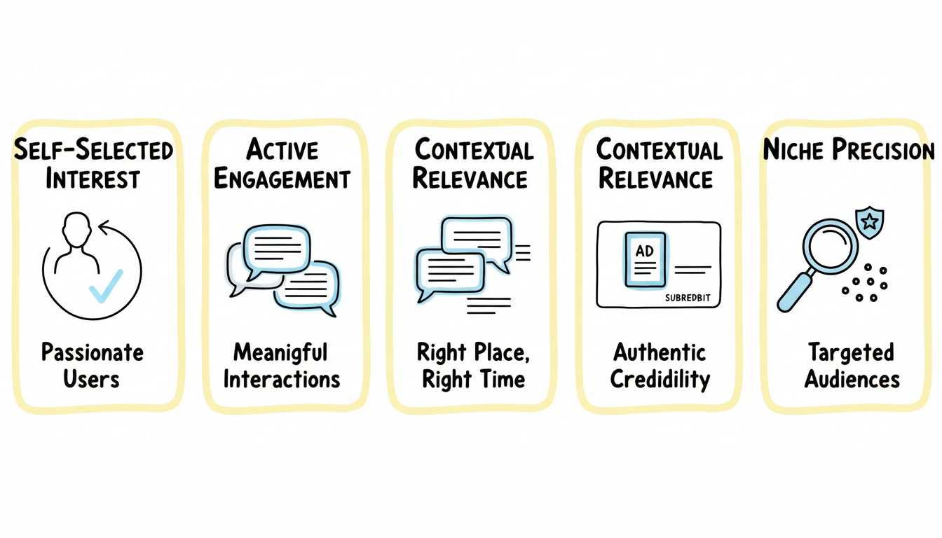 Reddit subreddit targeting community advantages: self-selected interest, active engagement, contextual relevance, trust signals, and niche precision