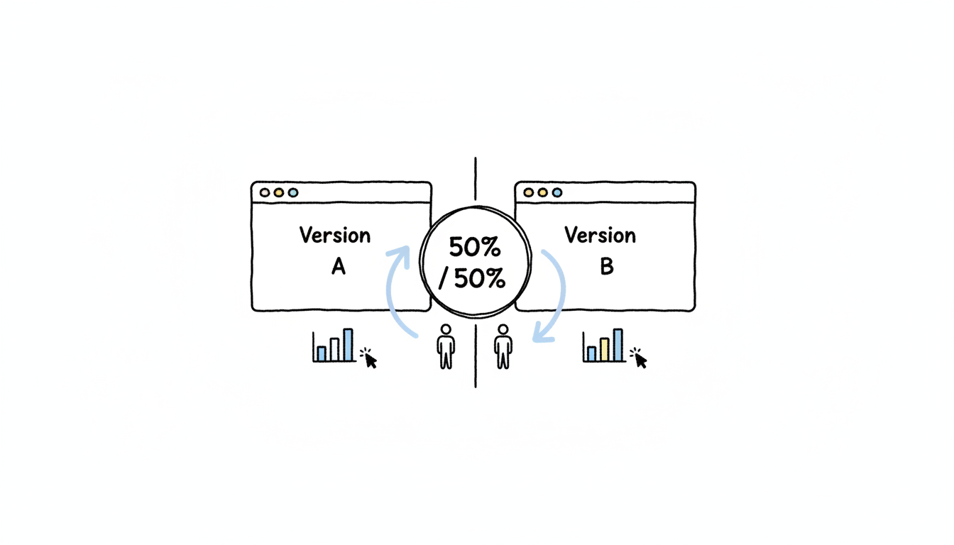 SEO Split Testing Concept - Version A and B comparison with traffic split
