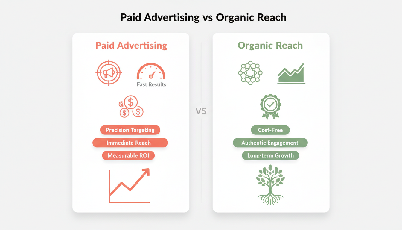 Paid Advertising vs Organic Reach - Side-by-side comparison of key features and benefits