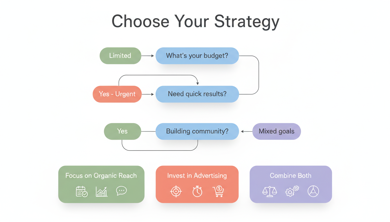 Strategy Decision Framework - Flowchart for choosing between paid advertising and organic reach
