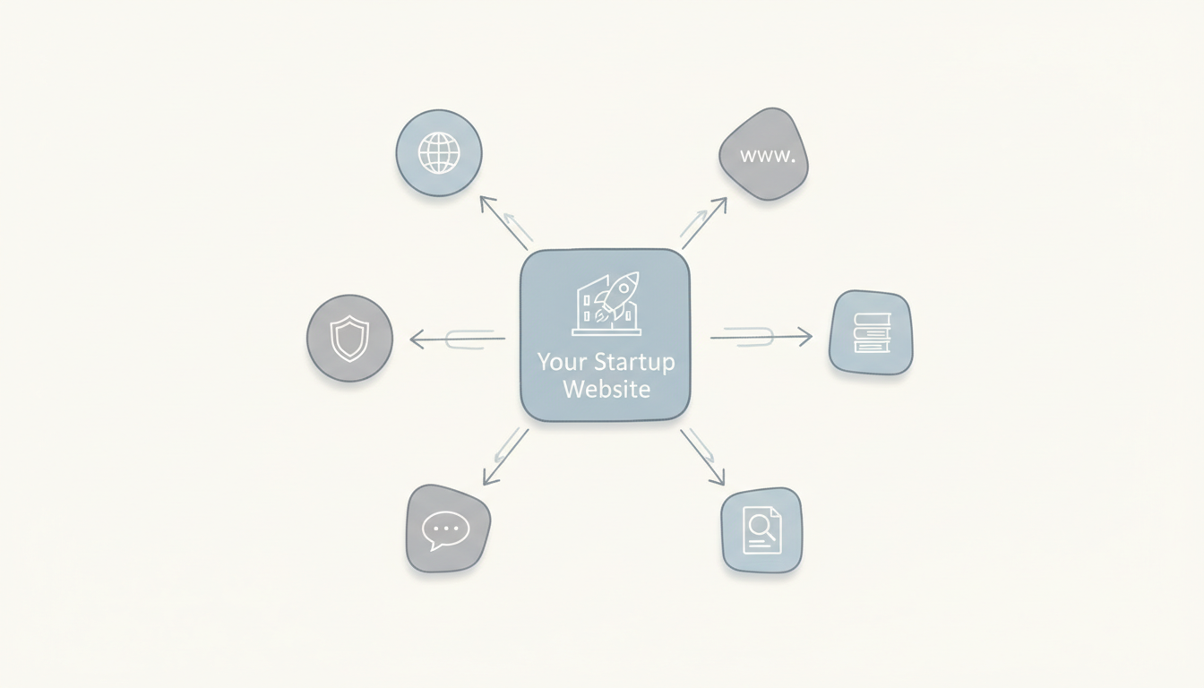 Link building ecosystem showing how external websites connect to your startup website through backlinks