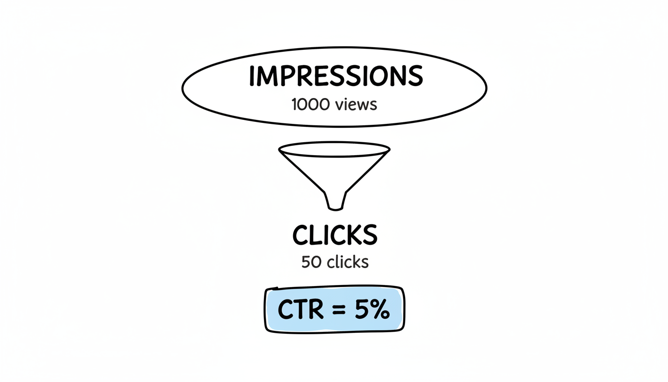 CTR Funnel Diagram showing the relationship between impressions, clicks, and CTR percentage