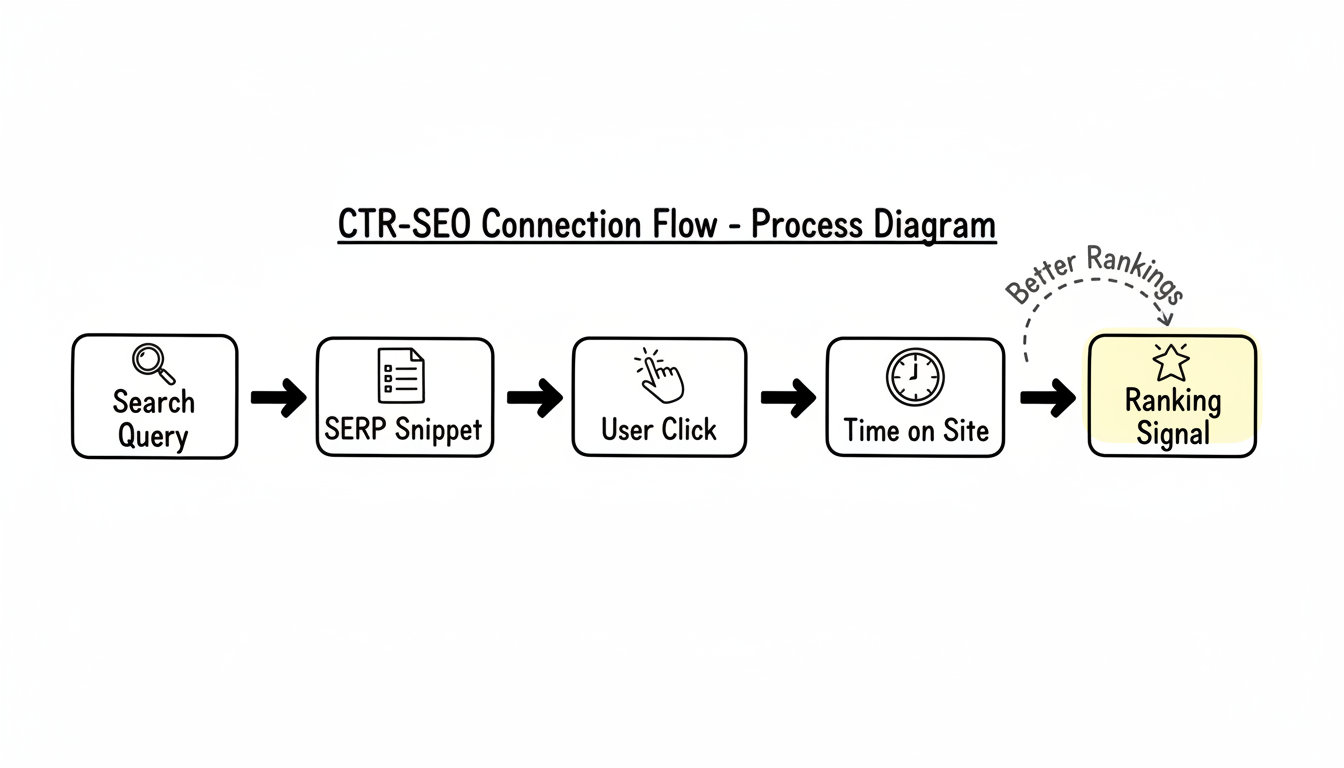 CTR-SEO Connection Flow showing how user clicks translate to ranking signals