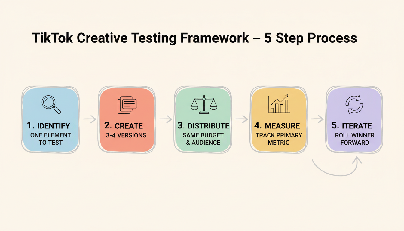 TikTok Creative Testing Framework: 5-step iterative process flowchart