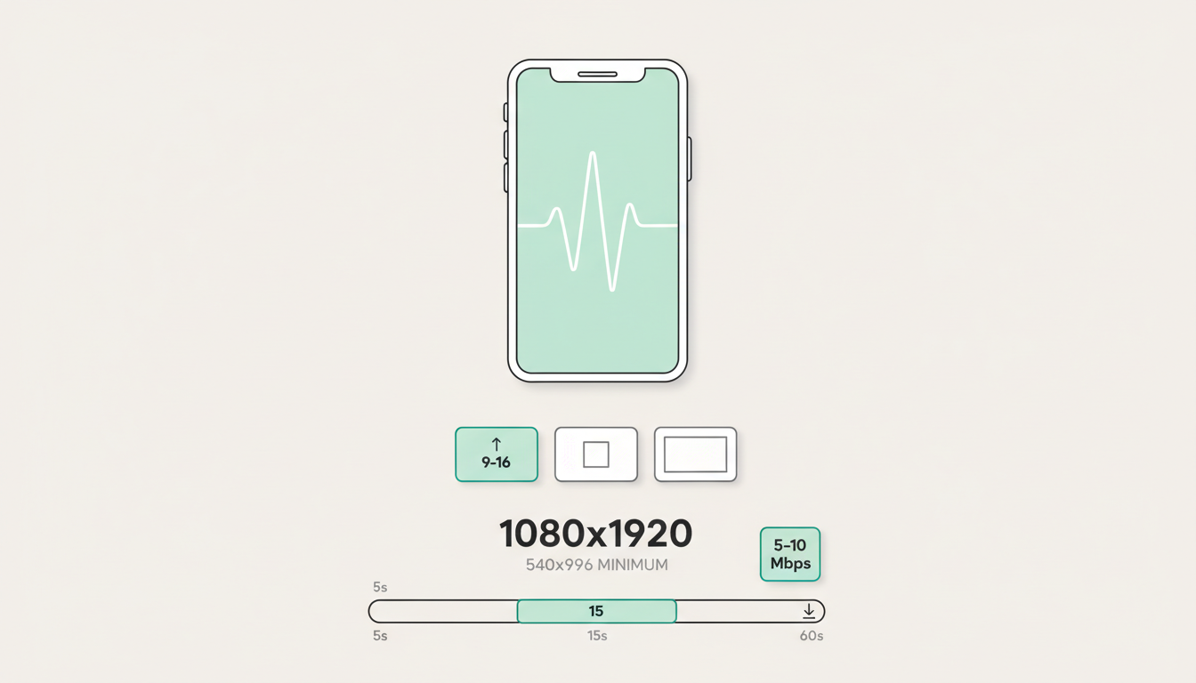 TikTok Video Specifications Visual Guide showing aspect ratios, resolutions, and length recommendations