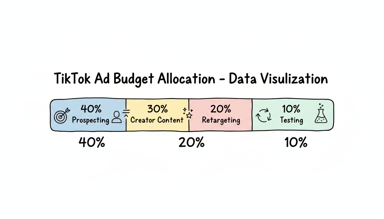 TikTok Ad Budget Allocation: 40% Prospecting, 30% Creator Content, 20% Retargeting, 10% Testing