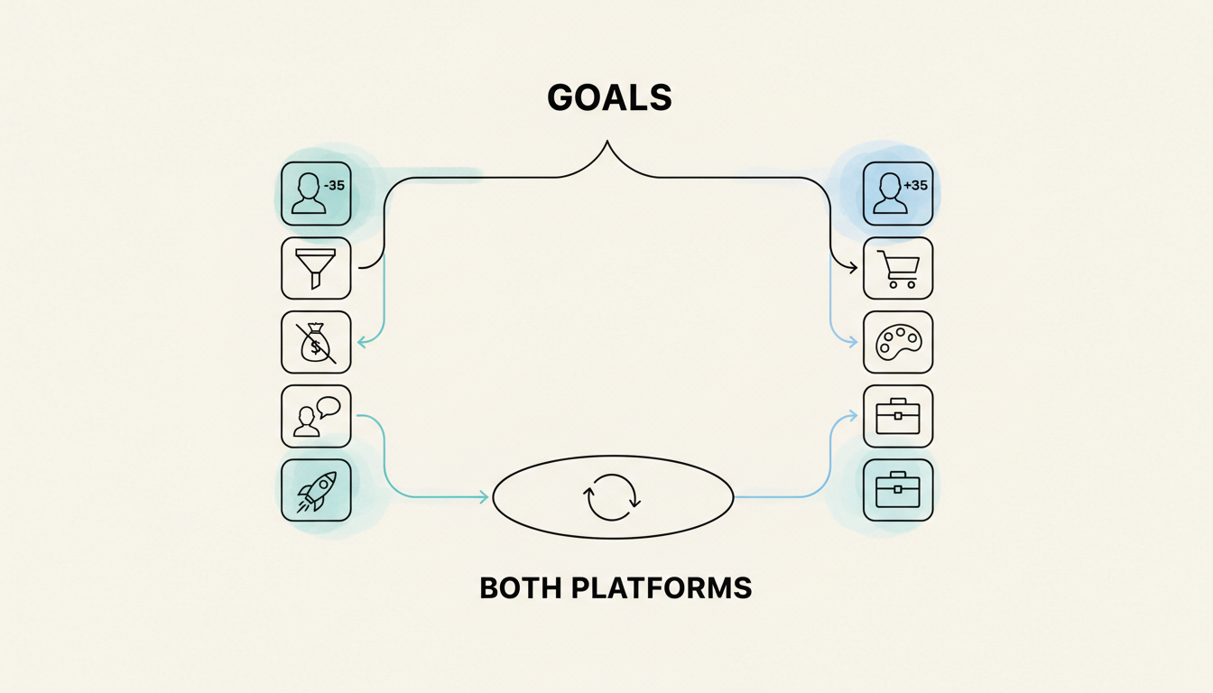 Platform selection decision framework showing when to choose TikTok, Instagram, or both based on goals and audience
