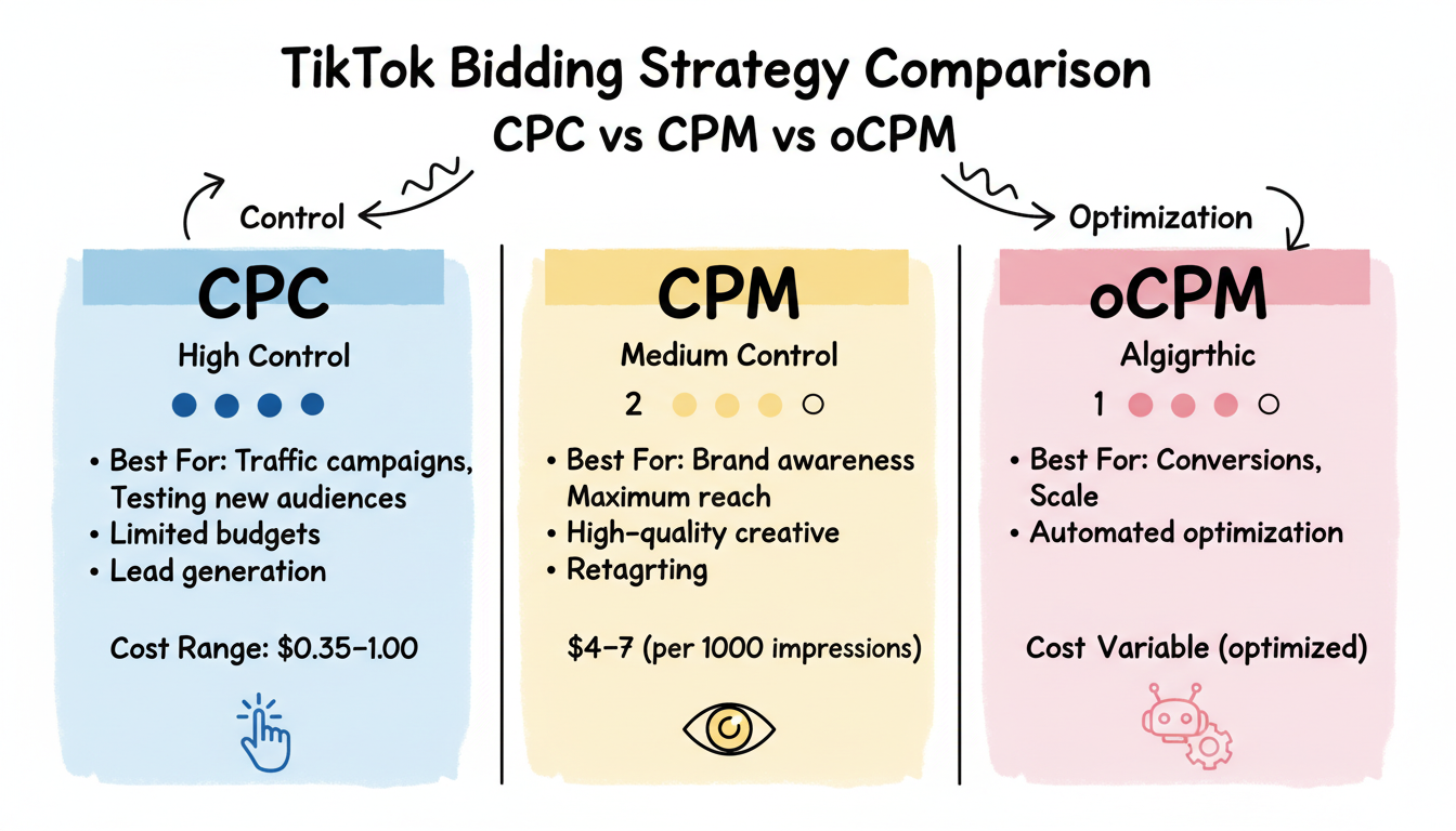 TikTok Bidding Strategy Comparison: CPC vs CPM vs oCPM