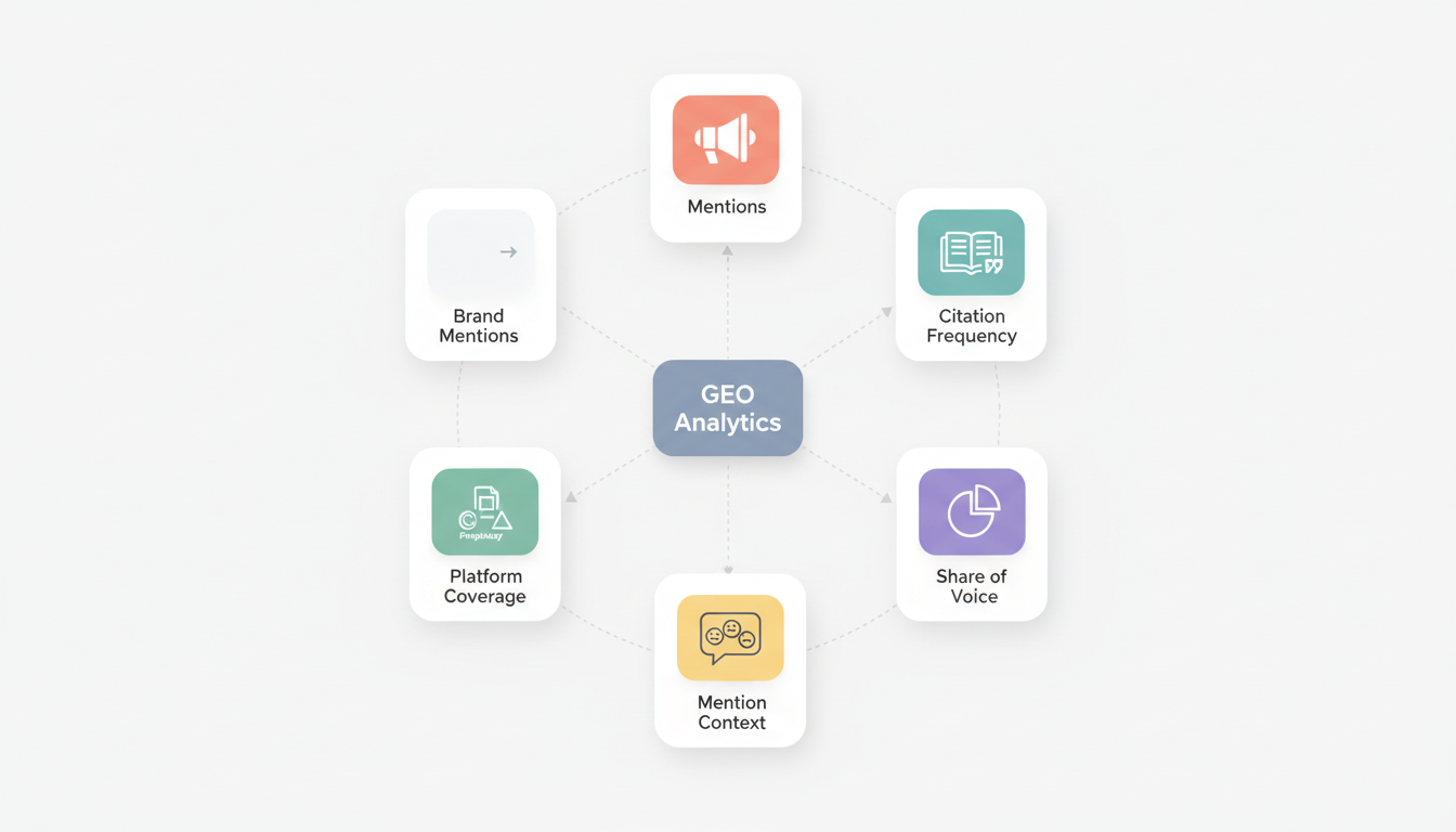 What GEO tools measure - brand mentions, citation frequency, share of voice, mention context, platform coverage, and source attribution