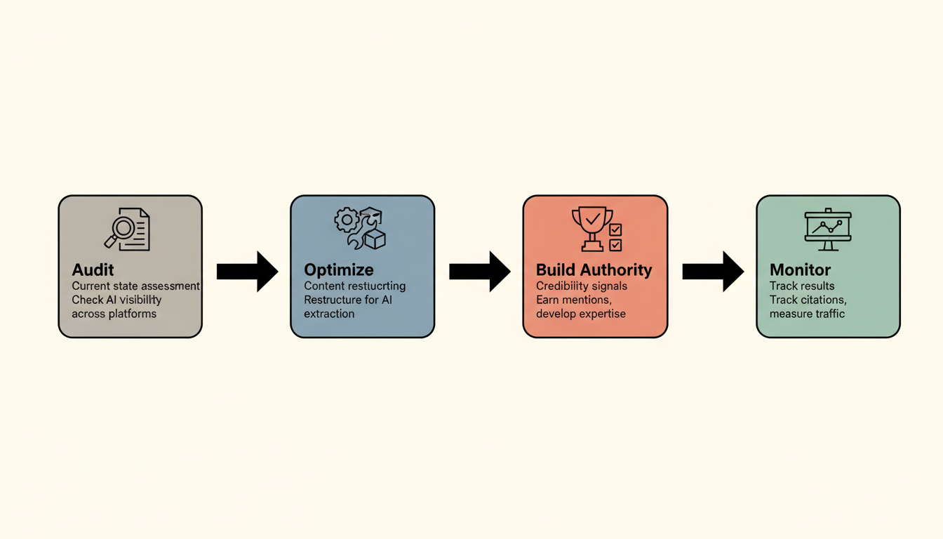 GEO Implementation Framework - 4-phase process from audit to monitoring