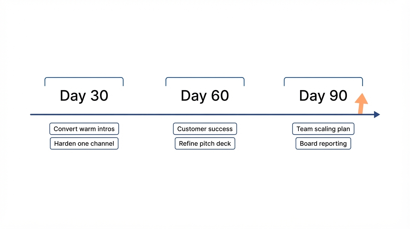 A 30/60/90-day post-accelerator growth roadmap listing the key actions for each phase